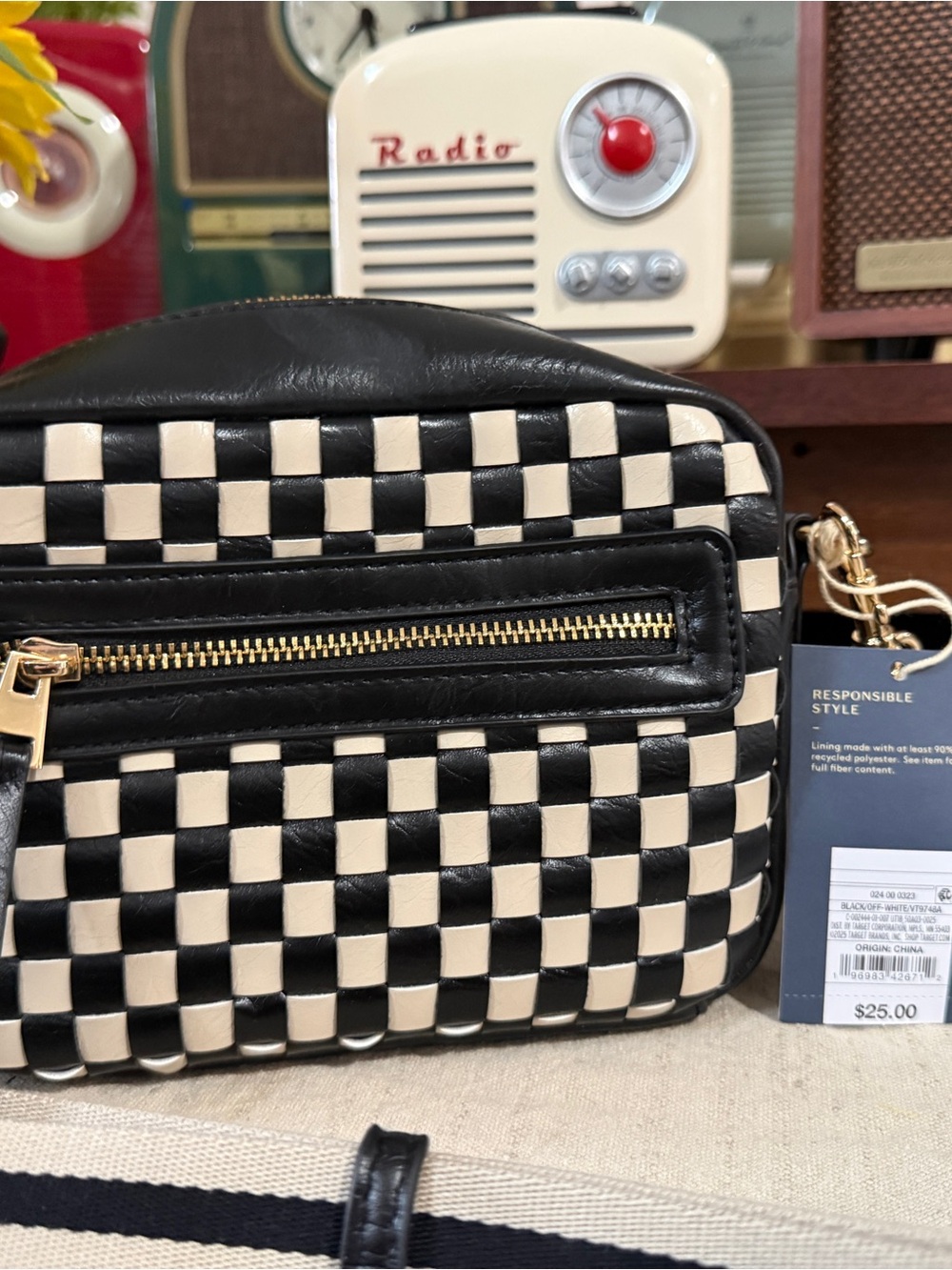 NWT Black & White Checkered Crossbody |Adjustable Stripe Strap|Trendy Camera Bag - Picture 3 of 7